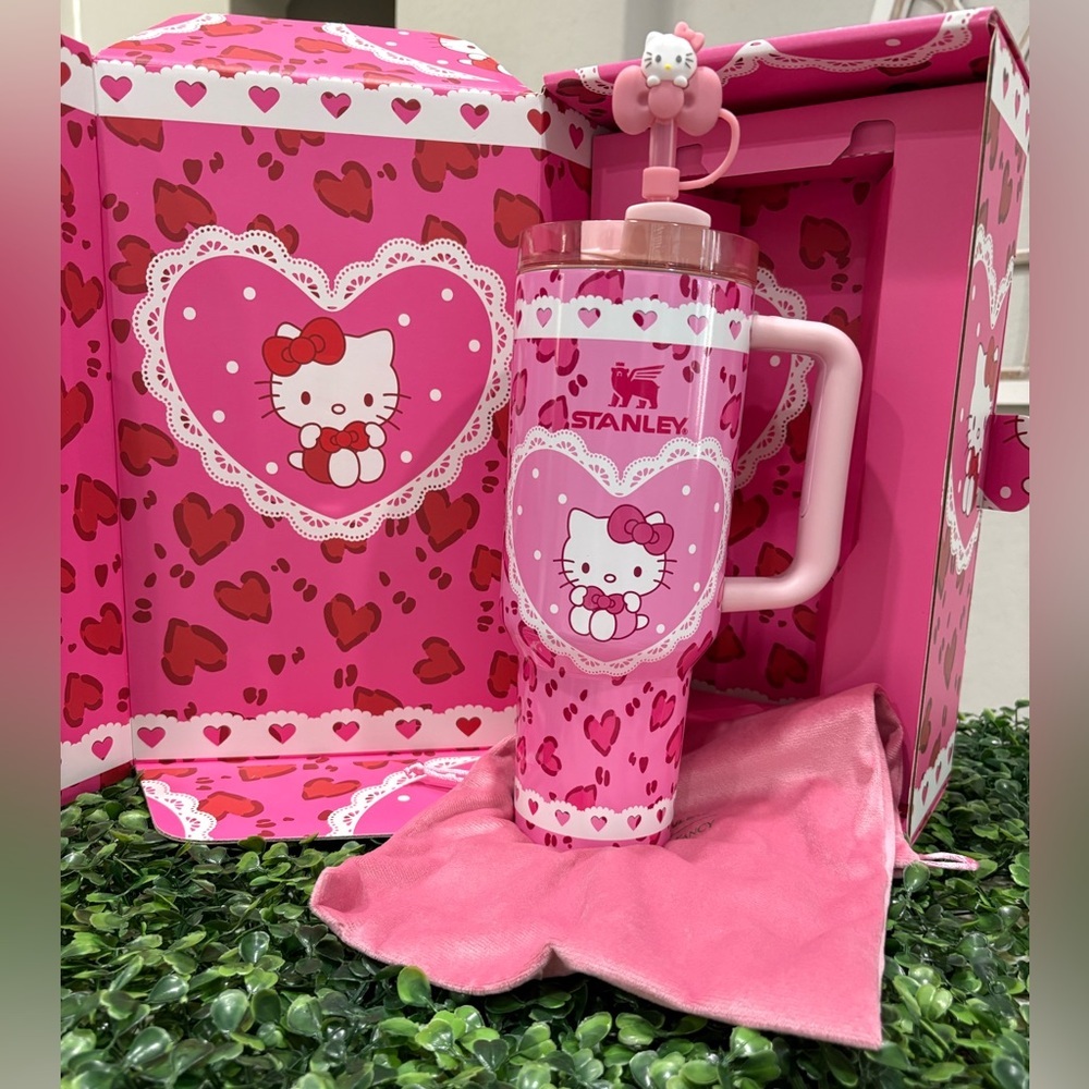 Customized Stanley Pink Heart Tumbler with Hello Kitty